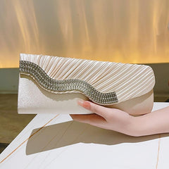 Rhinestone Pleated Evening Bag Formal Banquet Handbag