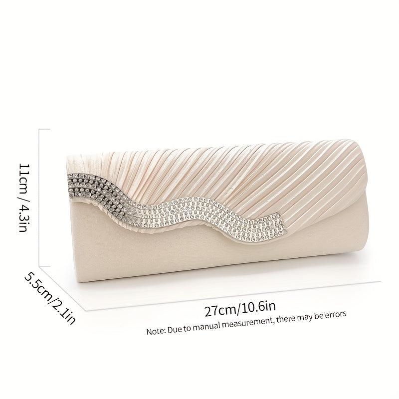Rhinestone Pleated Evening Bag Formal Banquet Handbag