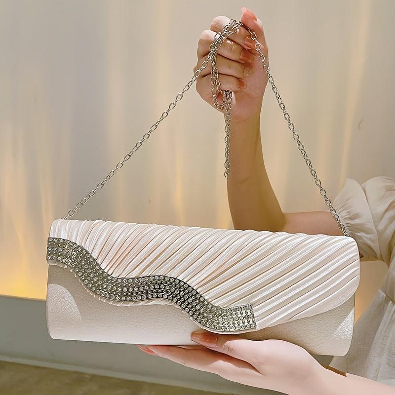 Rhinestone Pleated Evening Bag Formal Banquet Handbag