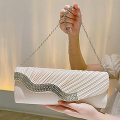 Rhinestone Pleated Evening Bag Formal Banquet Handbag