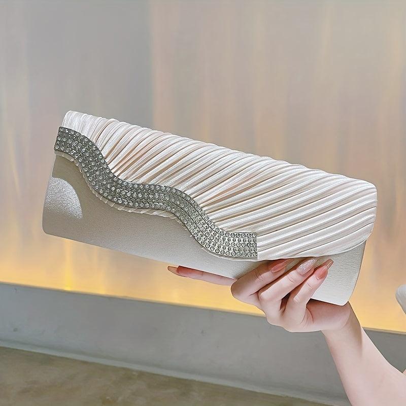 Rhinestone Pleated Evening Bag Formal Banquet Handbag