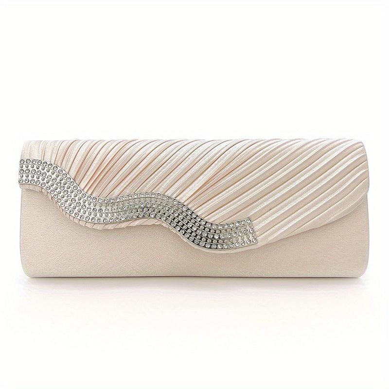 Rhinestone Pleated Evening Bag Formal Banquet Handbag