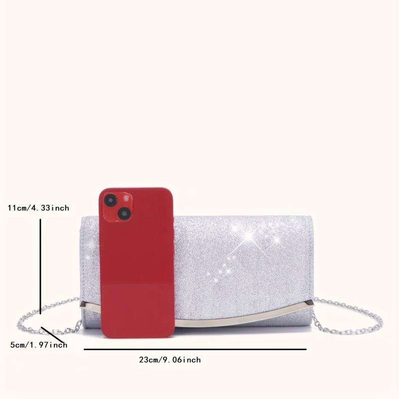 Glitter Bling Chain Clutch Elegent Flap Purse Evening Bag