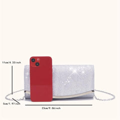 Glitter Bling Chain Clutch Elegent Flap Purse Evening Bag