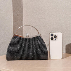 Pleated Rhinestone Glitter Clutch Handbag Purse