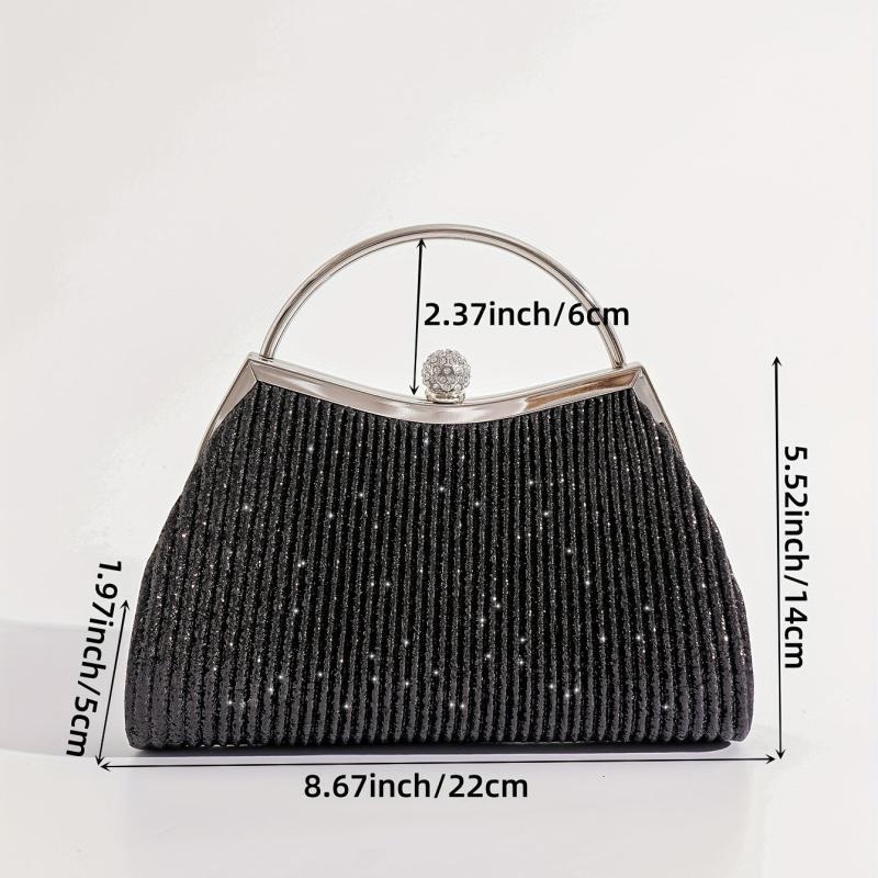 Pleated Rhinestone Glitter Clutch Handbag Purse