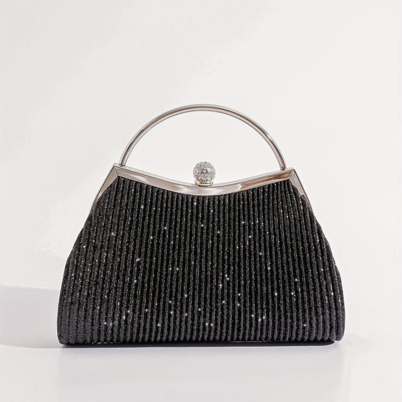 Pleated Rhinestone Glitter Clutch Handbag Purse