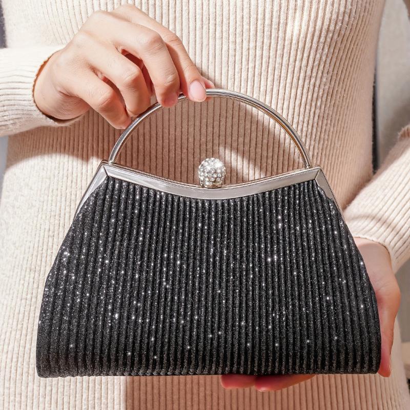 Pleated Rhinestone Glitter Clutch Handbag Purse