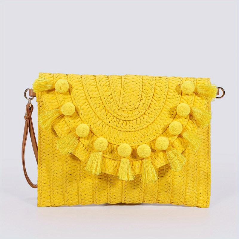 Straw Woven Envelope Clutch Beach Wrist Bag Rattan Purse