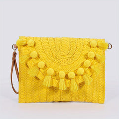 Straw Woven Envelope Clutch Beach Wrist Bag Rattan Purse