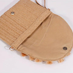 Straw Woven Envelope Clutch Beach Wrist Bag Rattan Purse