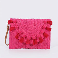 Straw Woven Envelope Clutch Beach Wrist Bag Rattan Purse