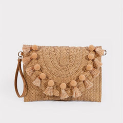 Straw Woven Envelope Clutch Beach Wrist Bag Rattan Purse