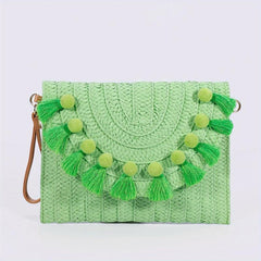 Straw Woven Envelope Clutch Beach Wrist Bag Rattan Purse