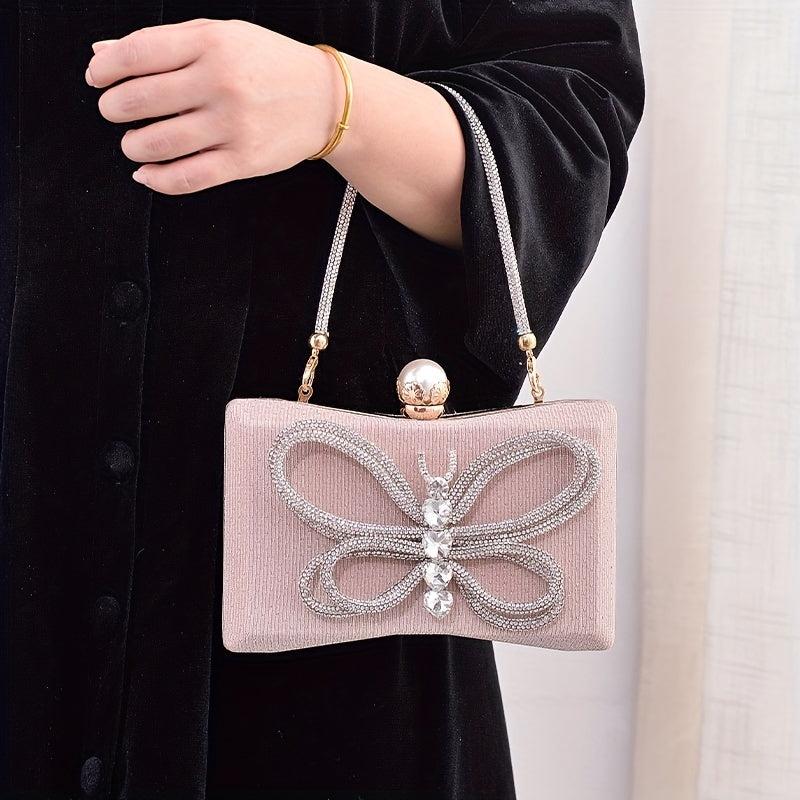 Glitter Bowknot Satchel Bag Rhinestone Evening Bag