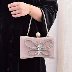 Glitter Bowknot Satchel Bag Rhinestone Evening Bag