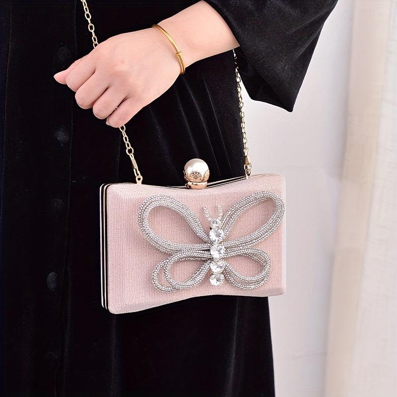 Glitter Bowknot Satchel Bag Rhinestone Evening Bag