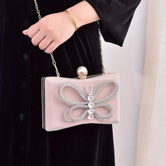 Glitter Bowknot Satchel Bag Rhinestone Evening Bag