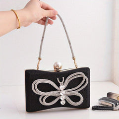 Glitter Bowknot Satchel Bag Rhinestone Evening Bag