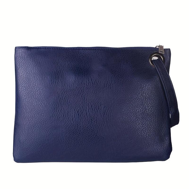 Solid Zipper PU Leather Clutch Bag Large Capacity Handbag Purse