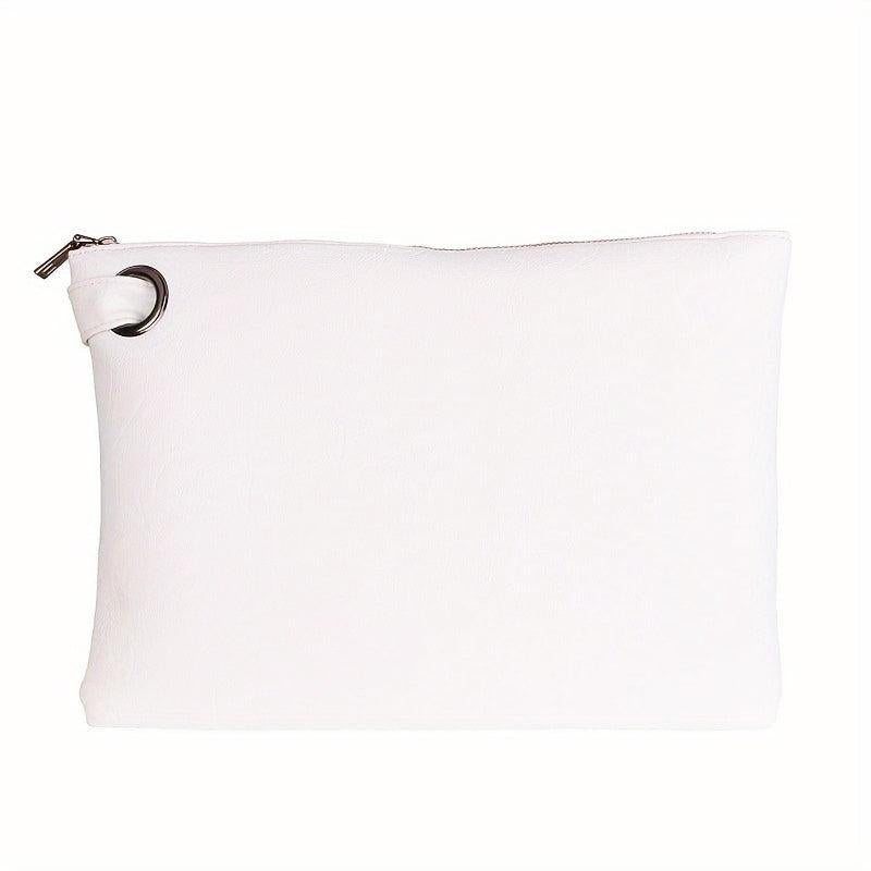 Solid Zipper PU Leather Clutch Bag Large Capacity Handbag Purse