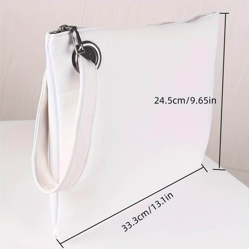 Solid Zipper PU Leather Clutch Bag Large Capacity Handbag Purse