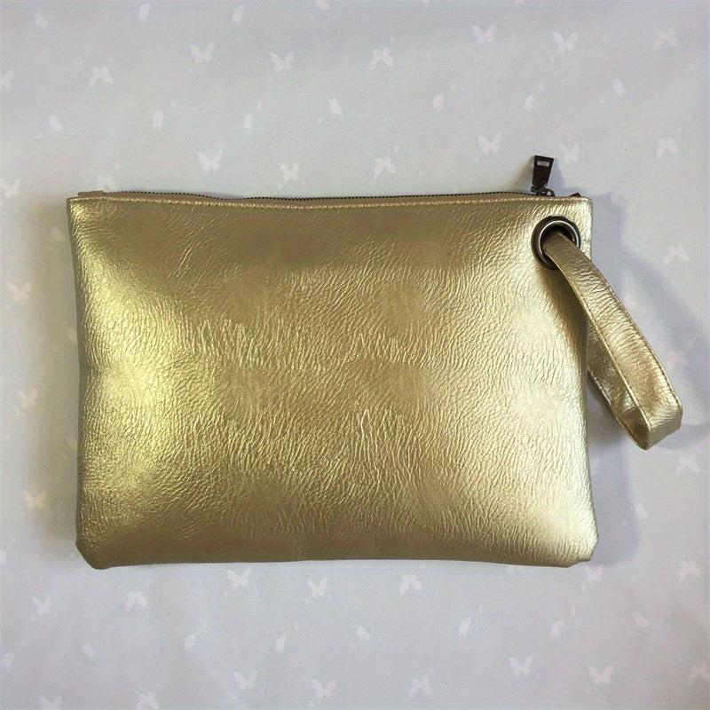 Solid Zipper PU Leather Clutch Bag Large Capacity Handbag Purse