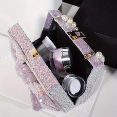 Sequins Evening Handbag Glitter Bowknot Clutch Purse Faux Pearl Handle