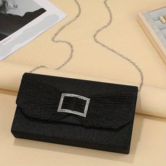 Sequin Square Bag Rhinestone Buckle Decor Evening Shoulder Chain Bag