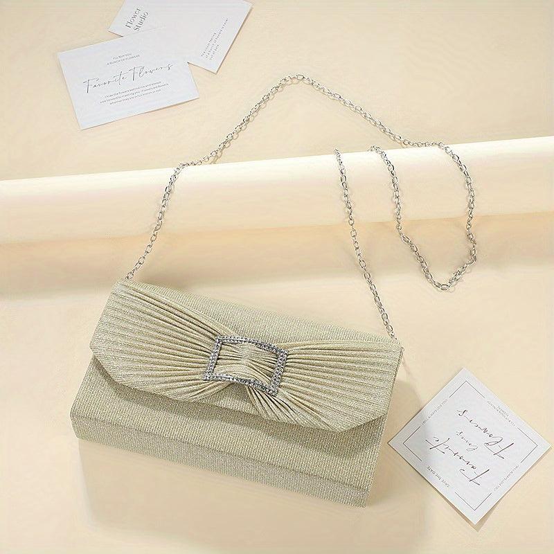 Sequin Square Bag Rhinestone Buckle Decor Evening Shoulder Chain Bag