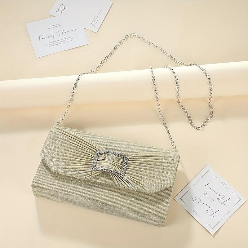 Sequin Square Bag Rhinestone Buckle Decor Evening Shoulder Chain Bag