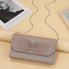 Sequin Square Bag Rhinestone Buckle Decor Evening Shoulder Chain Bag