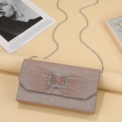 Sequin Square Bag Rhinestone Buckle Decor Evening Shoulder Chain Bag
