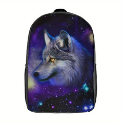 Funny Wolf Moon Printed Backpack for Teens Adjustable Strap Large Capacity Bag