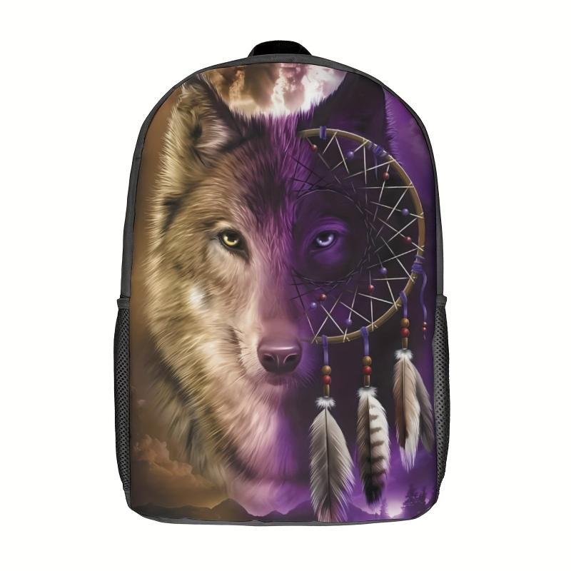 Funny Wolf Moon Printed Backpack for Teens Adjustable Strap Large Capacity Bag