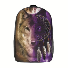 Funny Wolf Moon Printed Backpack for Teens Adjustable Strap Large Capacity Bag