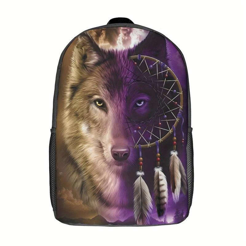 Funny Wolf Moon Printed Backpack for Teens Adjustable Strap Large Capacity Bag