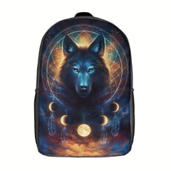 Funny Wolf Moon Printed Backpack for Teens Adjustable Strap Large Capacity Bag
