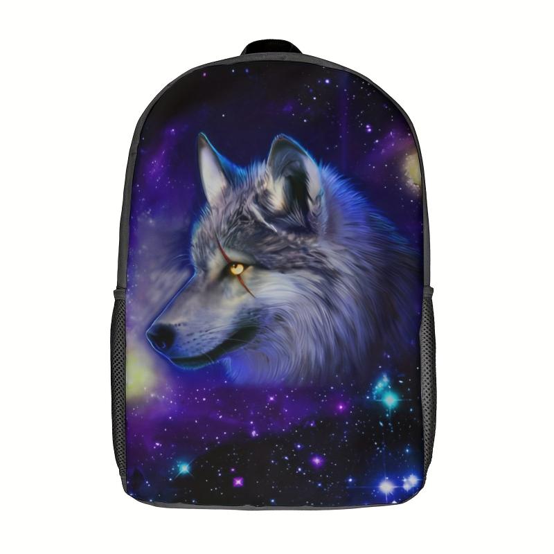Funny Wolf Moon Printed Backpack for Teens Adjustable Strap Large Capacity Bag