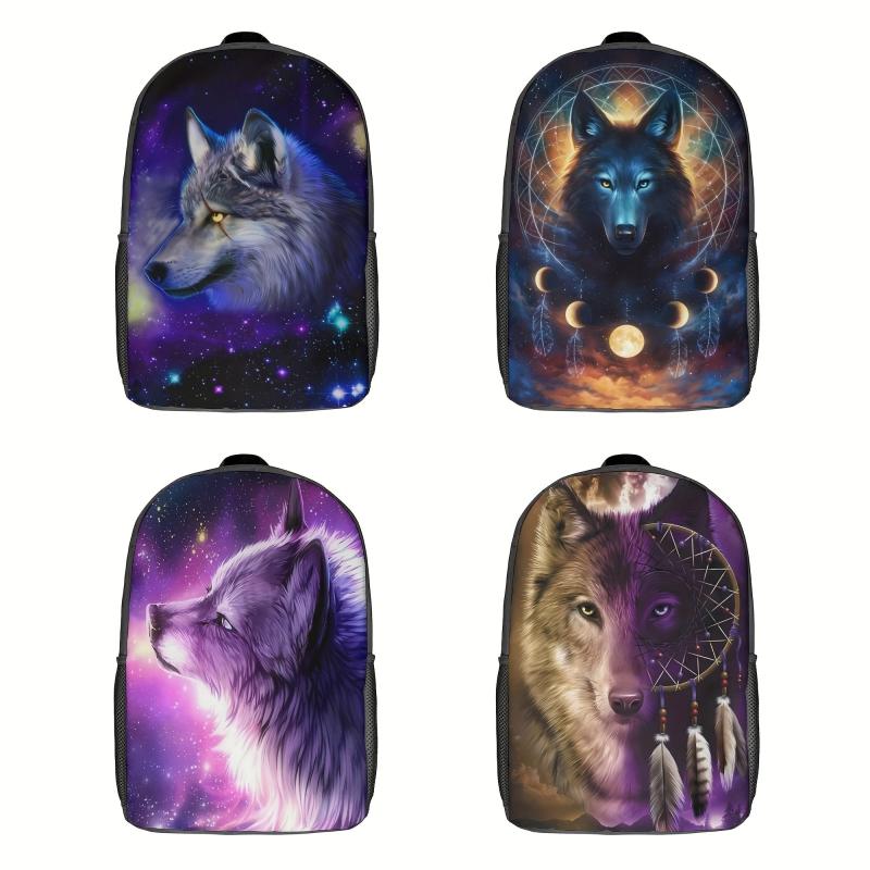 Funny Wolf Moon Printed Backpack for Teens Adjustable Strap Large Capacity Bag