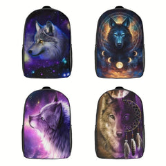 Funny Wolf Moon Printed Backpack for Teens Adjustable Strap Large Capacity Bag