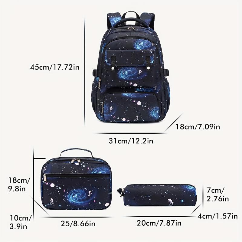 3pcs School Bags Set Starry Sky Cartoon Backpack Lunch Bag Pencil Case Set