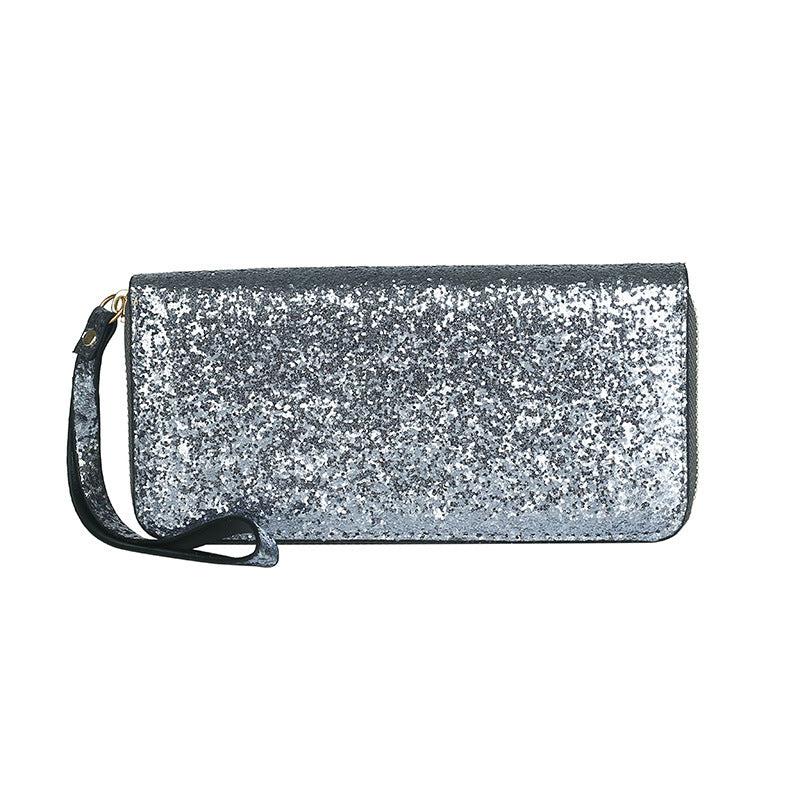 Sequin Glitter Long Coin Purse PU Leather Wristlet