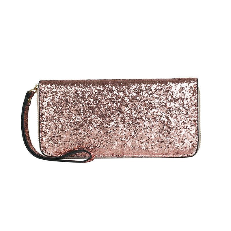 Sequin Glitter Long Coin Purse PU Leather Wristlet