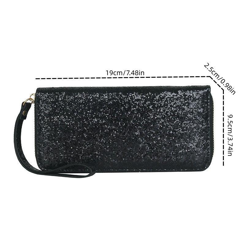 Sequin Glitter Long Coin Purse PU Leather Wristlet