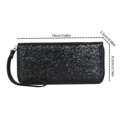 Sequin Glitter Long Coin Purse PU Leather Wristlet