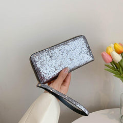Sequin Glitter Long Coin Purse PU Leather Wristlet