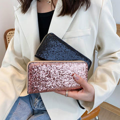 Sequin Glitter Long Coin Purse PU Leather Wristlet