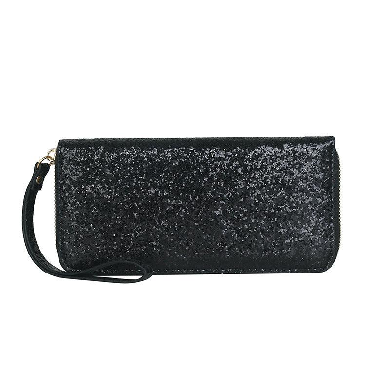 Sequin Glitter Long Coin Purse PU Leather Wristlet