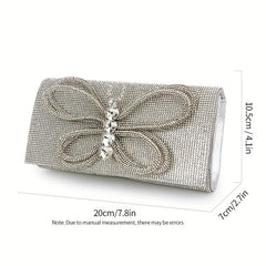 Rhinestone Butterfly Chain Clutch Bag Elegant PU Frame Evening Bag